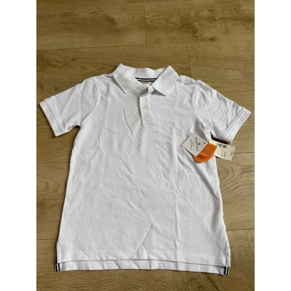 NWT Boys Kid Gymboree playproof uniforms nanotex short sleeve white polo size 7